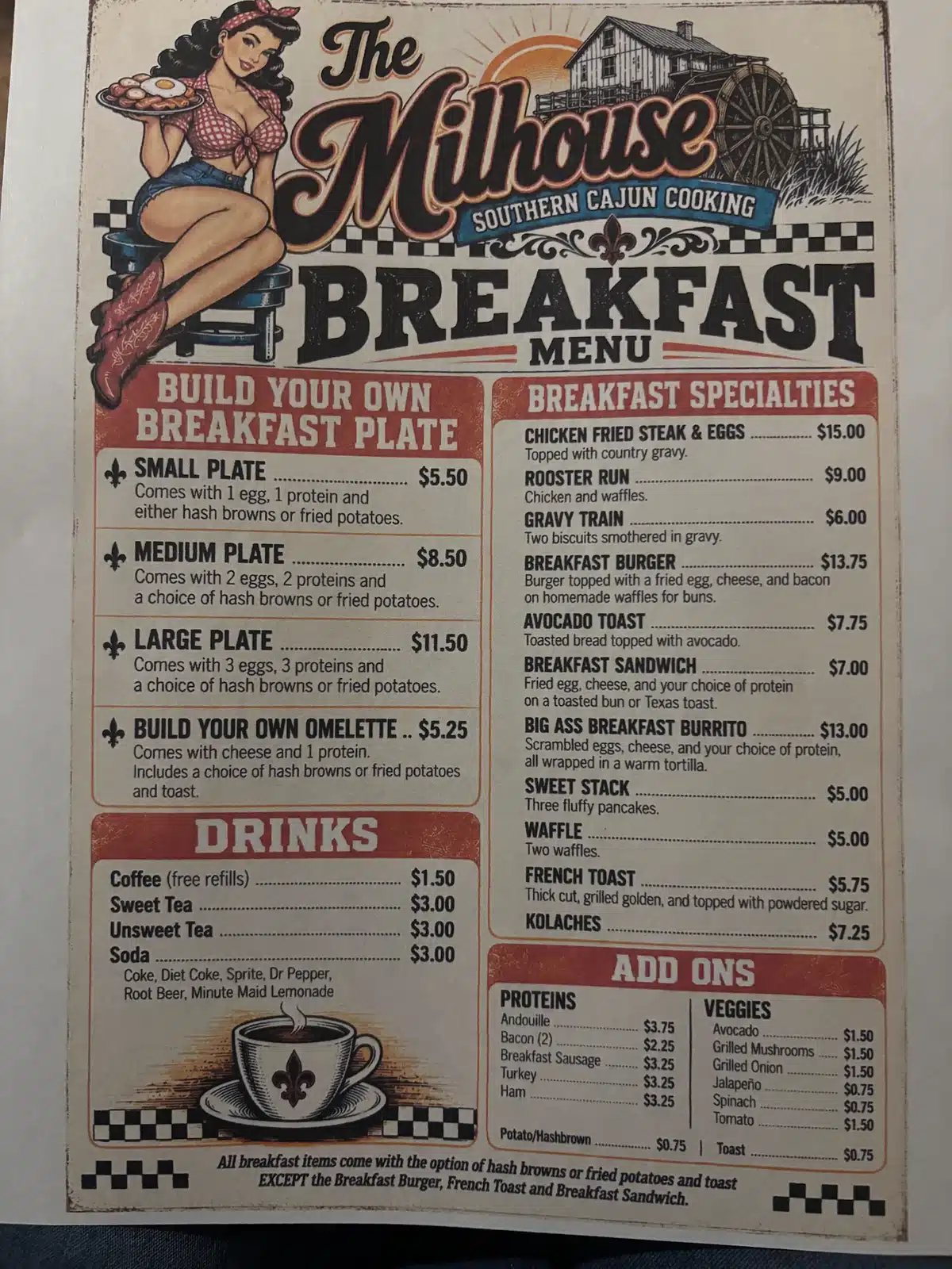 The millhouse Menu
